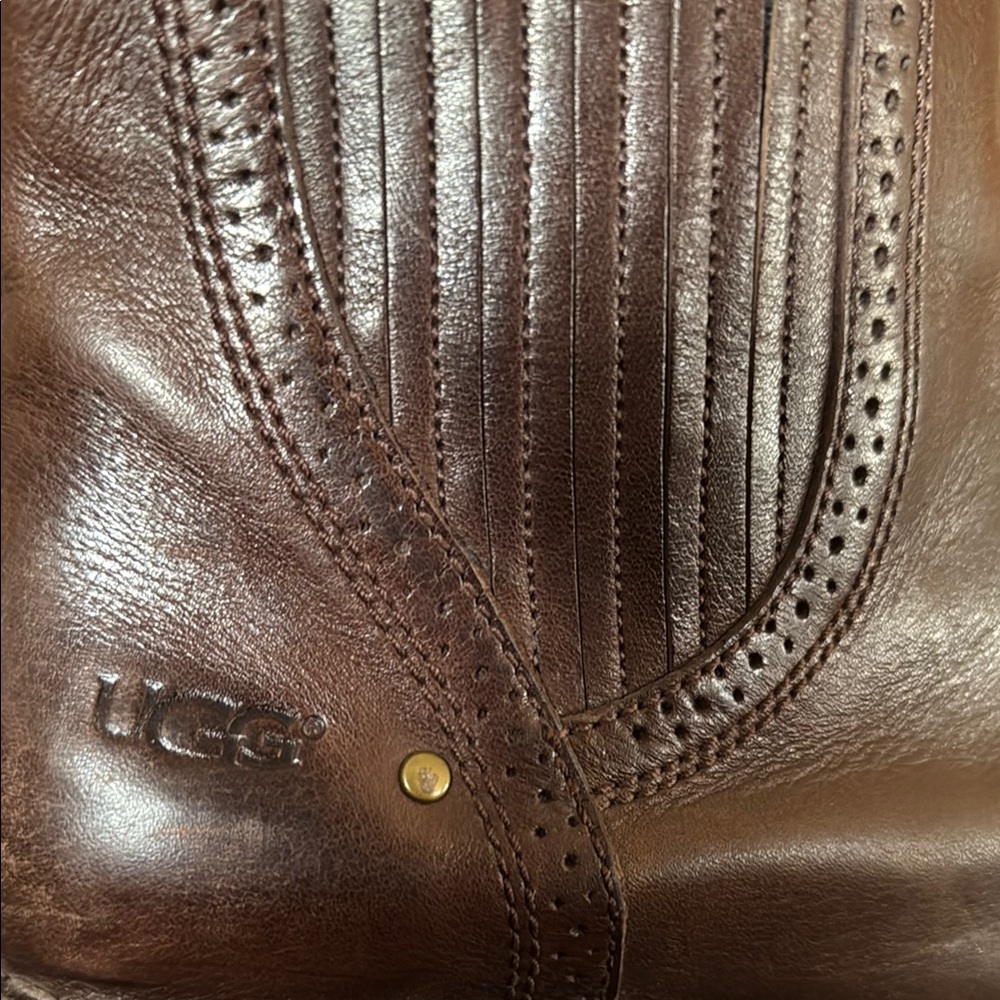 UGG Caraby Brown Leather Ankle Boots with Side Stitching - Picture 3 of 8